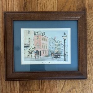 Source Unknown Elegant Street Scene Art with Brown Frame rainbow row Charleston